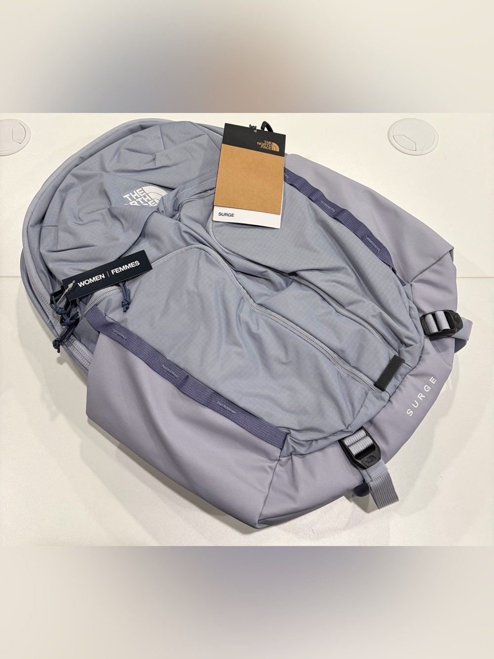 The North Face Women’s Surge Backpack Blue Silver NWT Laptop Sleeve Stand-up